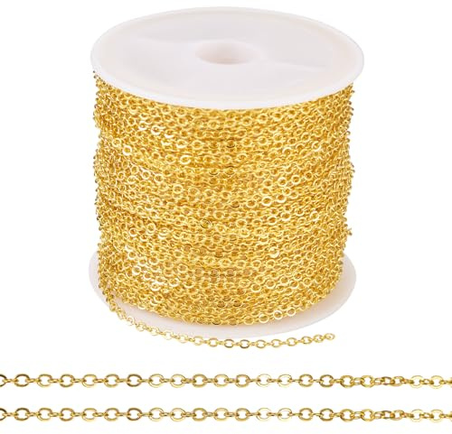 FASHEWELRY 10m/roll Flat Cable Chains Golden Brass Coated Iron Soldered Chains Oval Cross Links for DIY Jewelry Bracelet Necklace Making