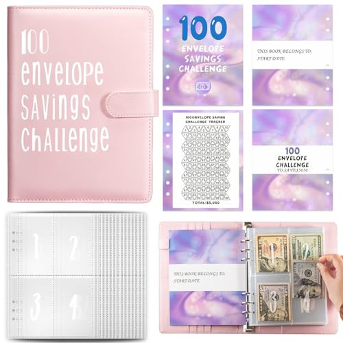 Budget Planner Deutsch A5 Budget Binder Geld Organizer Ringbuch Finanzplaner Sparen Mappe 100 Envelope Challenge Binder, Cash Stuffing Startset (Rosa)