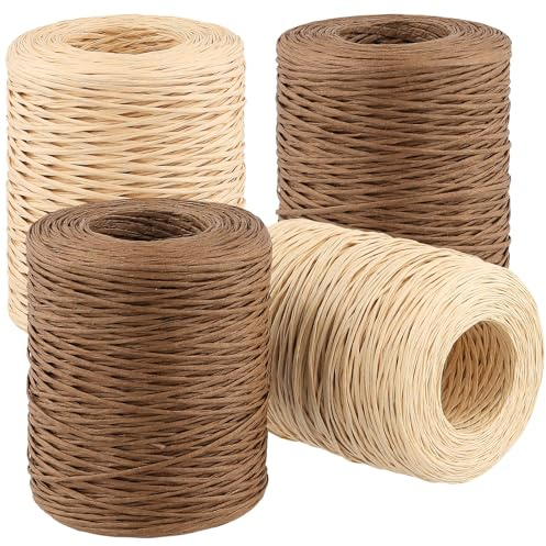 CHUENKUK 4 x 200m Papierdraht, Ø1mm Papierkordel, Papierdraht Natur, Papier Eisendraht zum DIY Hochzeitsstrauß Verpackung Blumengesteck, Dunkelbraun & Kraftpapier Farbe