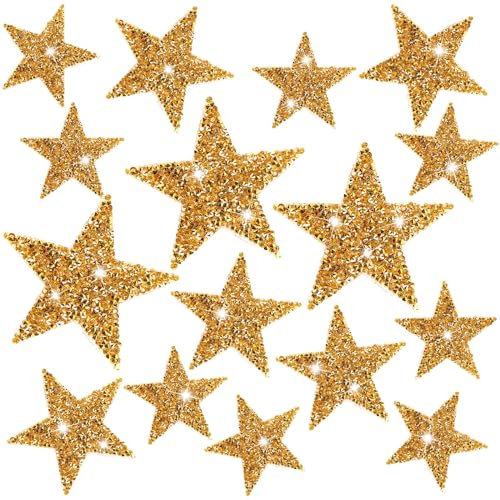 24pcs Star Iron on Patches - Gold Glitter Star Applique Patches for Clothing, Jeans, Bags, Hats & DIY Crafts