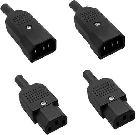 Powice 4 pcs Kaltgerätestecker AC 250V C14 C13, Kaltgerätebuchse, Buchse Stromanschluss 10A 3 Polig IEC 320 Kaltgerätestecker für Computer Netzanschluss-Verlängerung, Kaltgeräteverlängerung