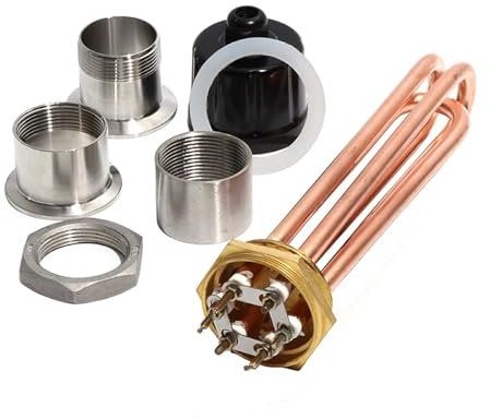 AUPERS 2 Inch/DN50 10mm Dia Immersion Heater with Accessories 110V/220V/380V All Copper Tubular Heating Element 3KW/4.5KW/6KW/9KW/12KW Reality(380V,3KW 195mm DN50)