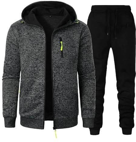 Trainingsanzug Herren Set Baumwolle Jogginganzug mit Reißverschluss Einfarbig Tracksuit Kapuze Pullover Sportanzug 2 Teilig Hoodie & Sporthose Casual Hausanzug Sport Anzug Activewear(Dark Gray,XL)