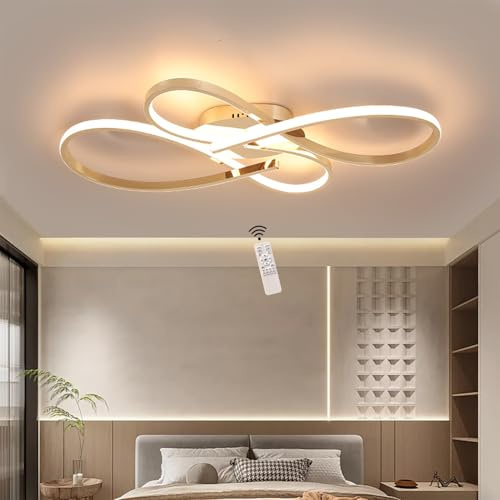 Hsyyz Deckenlampe Modern LED Deckenleuchte Dimmbar,Wohnzimmerlampe mit Fernbedienung,Kreativer Deckenbeleuchtung aus Aluminium,Innenbeleuchtung,Lichter,Kronleuchter,Beleuchtung (Vergoldet, 80CM)