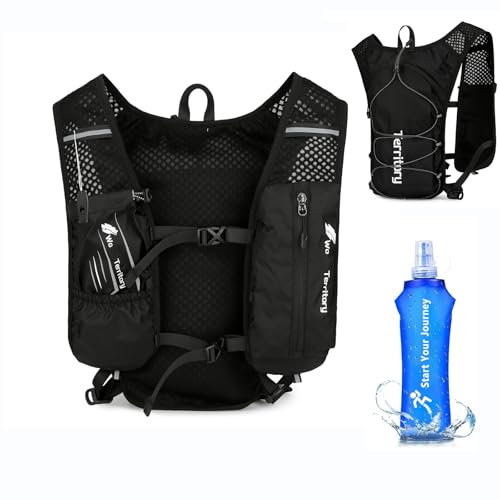 Running Vest for Women Men, Adjustable Chest Straps Running Hydration Backpack Vest, Breathable Reflective Running Vest With 500ml Water Bottle & Phone Bag for Outdoor Climbing Hiking Cycling