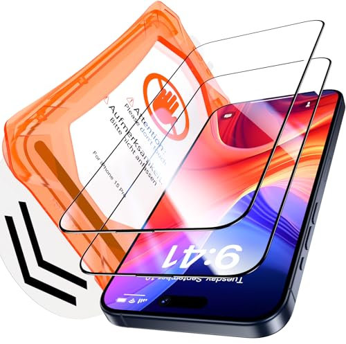 Uyiton für iPhone 15 Pro für Panzerglas, 2 Stück 9H Härte Panzer Schutz Glas Folie,Vollständige Abdeckung Folie Displayschutz Anti-Kratz Schutzglas für iPhone 15 Pro Schutzfolie