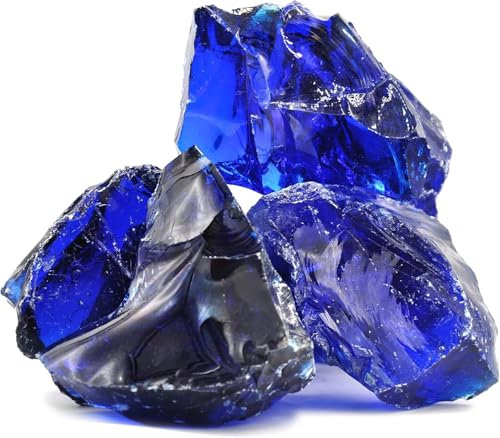 Glassteine Deko aus Recyceltem Glas - Blau - 1kg - Glasnuggets Groß 3-5 cm - Dekosteine für Vasen und Blumentöpfe - Terrarium & Aquarium Steine - Gartenstein für Innen & Außen (Blau, 1kg)