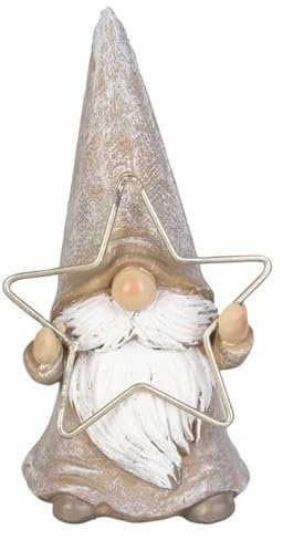 mica Living Wichtel stehend mit Stern - braun/weiß/Gold - ca. 6 x 5,5 x 11 cm Weihnachtsdeko, Winter Dekoration