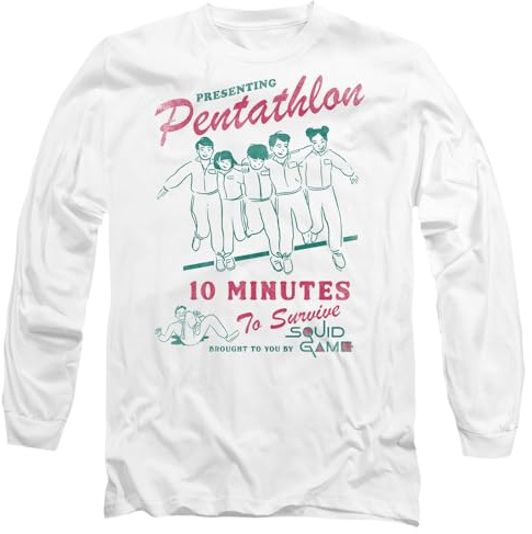 Squid Game Pentathlon Race Comic Unisex Long Sleeve T Shirt, White, XX-Large