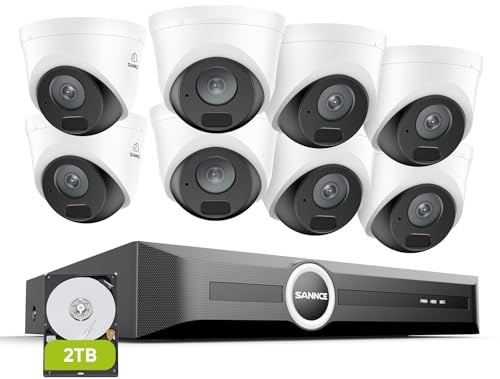 SANNCE 3K PoE Überwachungskamera Aussen Set, 8×5MP Dome IP Kameras 2TB HDD | 6MP 8-Kanal NVR, Smart IR LEDs, Nachtsicht 30m, Personen-/Fahrzeugerkennung, Weitwinkel 107,3°, IP67, Audio, APP-Alarm