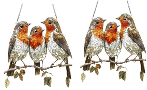 Generisch Hängende Fensterdeko Vogel Buntglas Deko Acryl Kolibri Und Nordkardinal Wandschmuck Mit Kette, Fensterbehang Fenster Türen Deko Für Zuhause, Studio, Restaurant