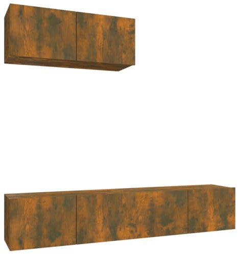 Helloshop26 Set di Mobili Armadio Credenza TV TV Soggiorno Camera da letto 3 pezzi rovere fumoso Legno di ingegneria Marrone 02_0024600