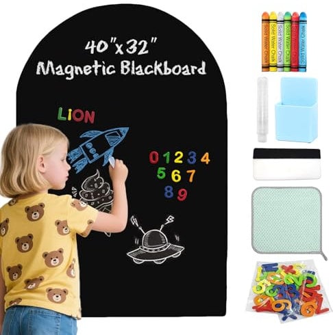 40 x 32 Magnetic Chalkboard Arch Contact Paper for Wall Peel and Stick Self Adhesive Blackboard Chalk Board Wall Decal Wallpaper Sticker Roll with Chalks for Home School