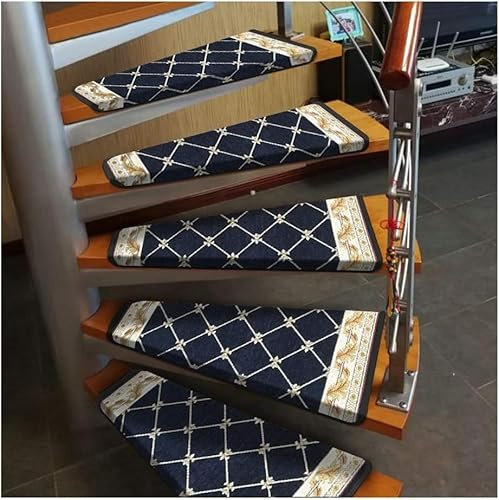 Treppenteppich Treiert Wendeltreppe Trittmatte 15pcs Turn Left Anti-rutsch Step Pad Indoor Schutz Teppich Repeat Paste Ohne Spur Teppich Matte Für Treppen, Blue, 70 * 33/12cm