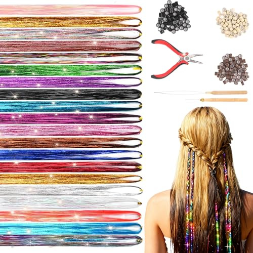 Extension per Capelli Con Piume Colorate, Extension per Capelli Sintetici e Vari Colori, Ciocche Colorate per Capelli, Con Perline e Gancio, Per Feste e Decorazioni (M)