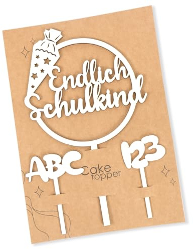 Tortendeko Einschulung, Kuchen Deko Einschulung Holz Endlich Schulkind Tortendeko Cake Topper Schulkind Kuchen Deko Torten Topper ABC 123 Kuchendeko Schulanfang für Mädchen Junge Schuleinführung Party