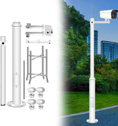 Tall Surveillance Pole for Dome, PTZ, and Multi-Sensor Cameras with 4 Brackets and Rebar Cage