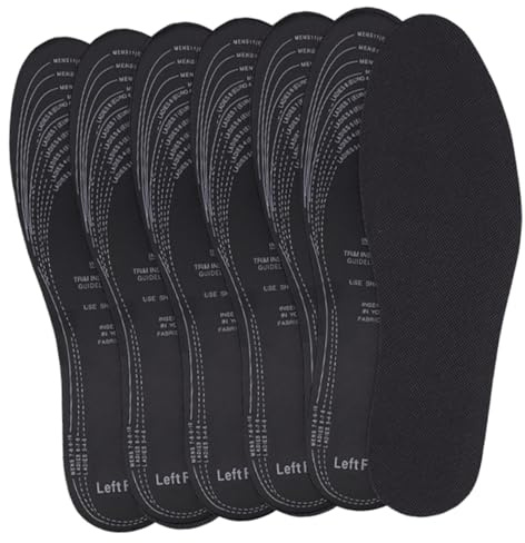 YANJINGSHE Insoles Men -6 Pairs Latex Anti-Odour Insoles, Cut-to-Fit Black | Sweat-absorbing latex insoles men & women, cut-to-fit, odour control, breathable, fits up to UK 12, black, 6 pairs.