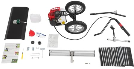43CC Handheld Schneefräse, 2-Takt 1.7 PS Kehrmaschine Benzin mit Rädern, 60cm Bürstenbreite,35.2L Kraftstofftank,bis zu 8500 U/min, 1.25kW Schneeräume - Mit Schutzblechen ausgestattet für Draußen