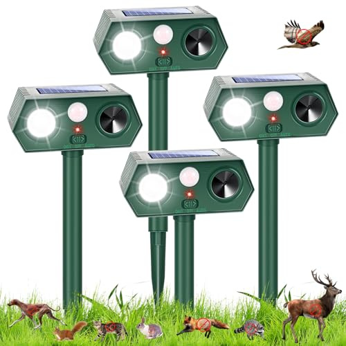 Sonic Fortress Pro Deer Repellent Devices, Solar Ultrasonic Racoon Squirrel Repellent Outdoor IP65 Motion Activated Animal Repeller Cat Deterrent Light to Scare Rabbit Dog Skunk Out of Garden Yard(4)