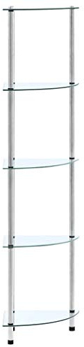 Yisssmeng Bücherregal 5 Ablagen aus 5 mm Hartglas 30x30x130 cm Modernes schmales Regal Transparent Bad Küche Büro und Wohnzimmer
