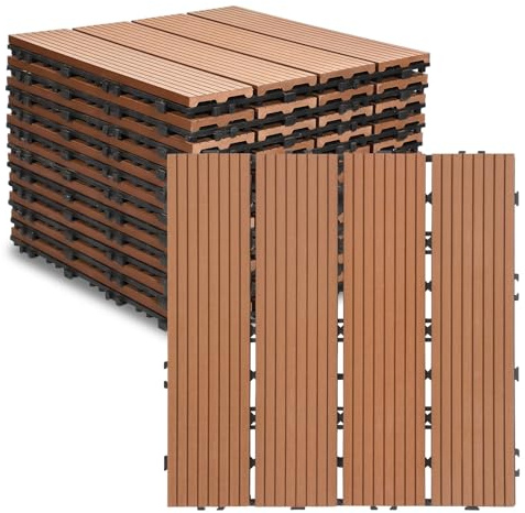 Jaxguom WPC Fliesen 30x30 cm, 11 Stück Balkonfliesen für 1m²,WPC Terrassenfliesen mit Klick-System,Balkon Bodenbelag Wetterfest,Wasserdicht,Terassenplatten Außenbereich Braun