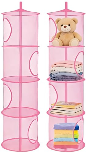 2 Pcs 4 Tier Foldable Hanging Mesh Storage Basket Foldable Toy Storage Bag | Organizing Baskets Clothes Hanger Organizer Bag