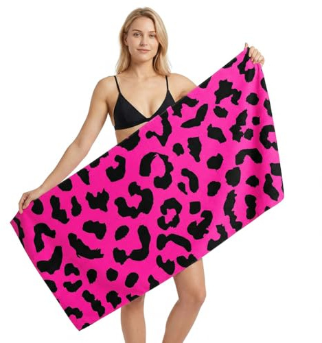 JynxtoyZeal Pink Leopard Druck Strandhandtuch,Schnelltrocknen Handtuch,Absorbierendes Leichtes Sandfreies Handtuch für Reisen,Schwimmen,Camping,Urlaub und Strandbenutzung (180x90cm)