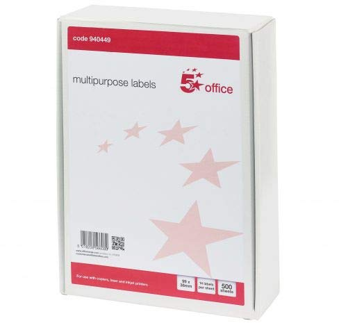 5 Star office 940449 99 x 38 mm Laser Copier and Inkjet Multipurpose Label - White (Pack of 500)