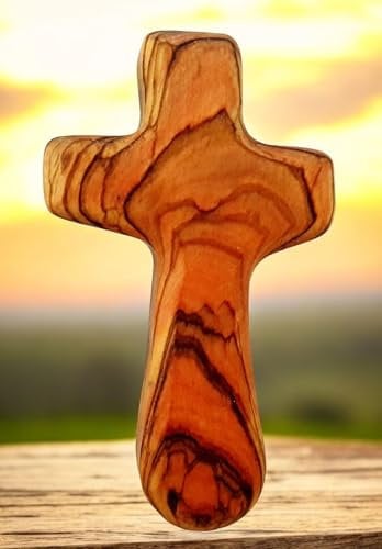 CleanPrince 1 Stück Holzkreuz Handschmeichler 11 cm aus echtem Olivenholz Kreuz Kruzifix | angenehm in der Hand zu halten