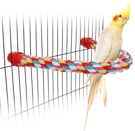 Hypeety Bird Rope Bungee Perch Adjustable Cage Stand Chewing Swing Toy | Stainless steel wire wrapped in soft cotton rope, u shape climbing perch, adjustable spiral stand for small and medium birds
