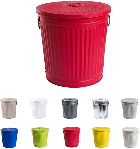 Jinfa Cubo de basura vintage cubo metalico grande cenizas exterior jardin reciclaje | Rojo | Diámetro Ø 42 cm - Altura 47,5 cm | Capacidad: 62 litros