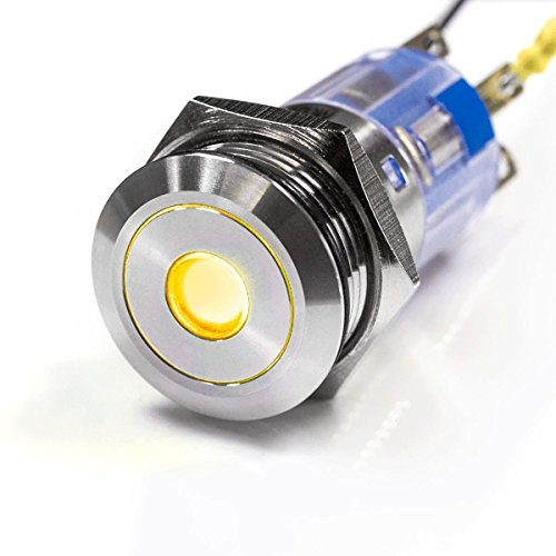 Metzler® LED-Druckschalter mit flacher Tastfläche und Punktbeleuchtung Gelb IP67 Edelstahl 16mm staub- und wasserdicht für Auto Boot AC/DC 6–24V langlebig vandalismusgeschützt