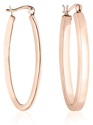 DTPSilver - Thick Creole Oval Hoops Earrings 925 Sterling Silver Rose Gold Plated- - Thick 2.5 mm -Diameter 16 mm - Total Lentgh 43mm