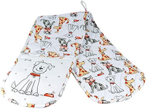 SPOTTED DOG GIFT COMPANY Double Oven Gloves Heat Resistant Oven Gloves, Mitts Potholder for Home Cooking & Baking, Cute Dog Themed Kitchen Accessories Gifts for Dog Lovers Women Men