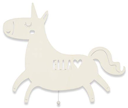 hellomini Personalisierbares LED-Nachtlicht mit Name für Kinder & Babys | Holz-Wandlampe | Schlummerlicht mit Motivwahl – Geschenk zur Geburt & Taufe (Elfi das Einhorn)