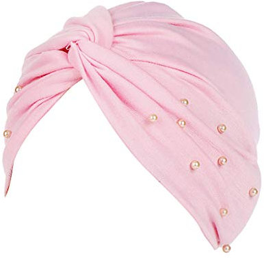 GreatestPAK Damen Hütte Einfarbig Kopf Mütze Kopftuch Hijab Rüsche Turban,Rosa