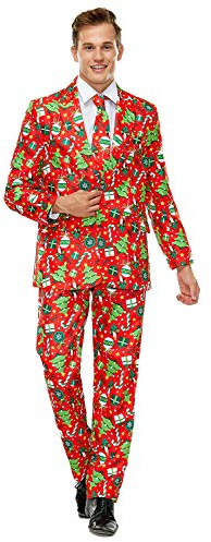 U LOOK UGLY TODAY Herren Party Anzug Weihnachten Party Suits Kostüme Festliche Anzüge in Normalem Schnitt mit Mustern inkl Jackett Hose Krawatte