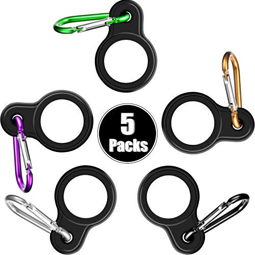 5 Sets Silicone Water Bottle Carrier with 5 Pieces Keychain Clip Key Ring Clip for Outdoor Activities or Daily Use (Black, Silver, Yellow, Purple and Green)