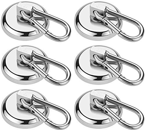 Wukong 6 Stücke Magnethaken Extra Stark,Last bis 27KG(60LB) Magnet Haken,Neodym Magnet mit Haken,Magnet Haken Camping,Magnethaken 32mm 360°Drehen Magnet Karabiner für Werkzeughalter Verkaufsregal