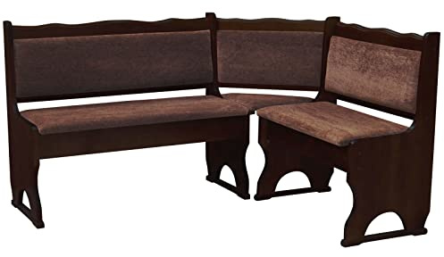 k koma Polster-Eckbank aus Kiefernholz in Nussfarbe mit hochwertiger Polsterung in Braun (100 x 200)