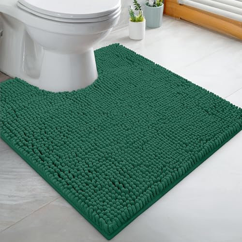 LuxUrux Tapis de bain à poils longs super absorbant en forme de U pour autour des toilettes, lavage et séchage en machine (50,8 x 50,8 cm, vert chasseur)