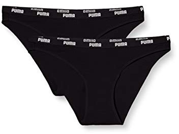 PUMA Damen Puma Iconic Women's (2 Pack) Bikini Style Underwear, Schwarz, L EU