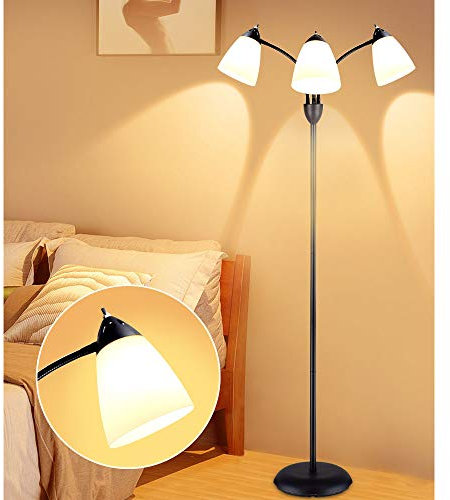Depuley 3-Light Floor Lamp, Modern LED Standing Floor Lights with E27 Bulbs Base, Adjustable Reading Light for Bedroom, Living Room, Library, Office, Matt Black(Bulb Not Include)