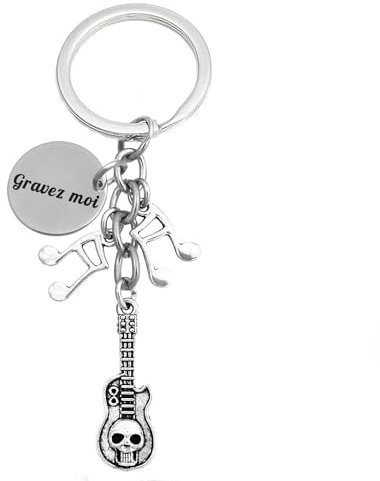 Porte-clés Guitare Tête De Mort Infini Note De Musique Gravure Personnalisée Sur Médaille