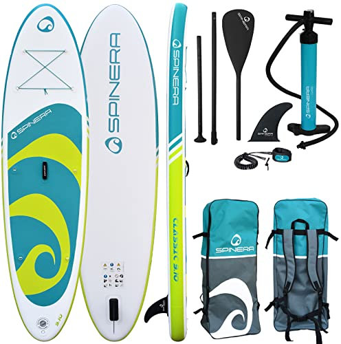 Spinera Classic SUP 9'10 Pack 2 – Inflatable Stand Up Paddle Board 300x76x15 cm mit Paddel, Pumpe, Tasche & Sicherheits-Leash – Komplettset für Einsteiger & Familien
