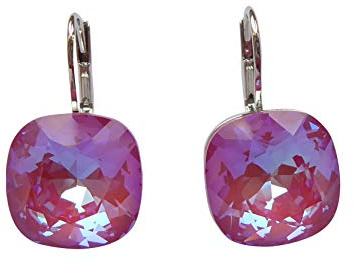 Kristallglas-Ohrringe pink rhodiniert Kristallglas Brisur Klapp-Bügel glänzend leuchtend Hingucker chic Modefarbe Party Geschenk Fest Fashion