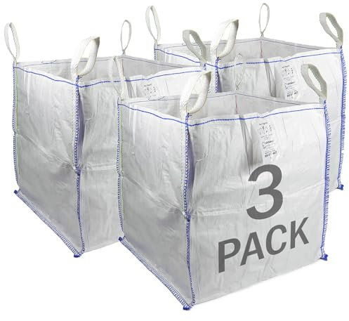 Sackmaker FIBC Big Bag - 1,000 kg SWL - Fully Certified - Builders Bag - Garden Waste Bag Extra Large (3 Packs), TB808080-3, White