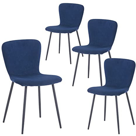 GOLDFAN 4er Set Küchenstühle Esszimmerstuhl Polsterstuhl Moderner Eleganter Wohnzimmer Stoff Stuhl mit Schwarze Beine,Blau