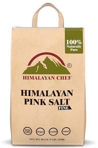 Himalayan Chef Sale rosa dell'Himalaya, sacchetto a grana fine da 2,3 kg, kosher e vegano, 100% cristallo gourmet naturale e puro, contiene 84 minerali